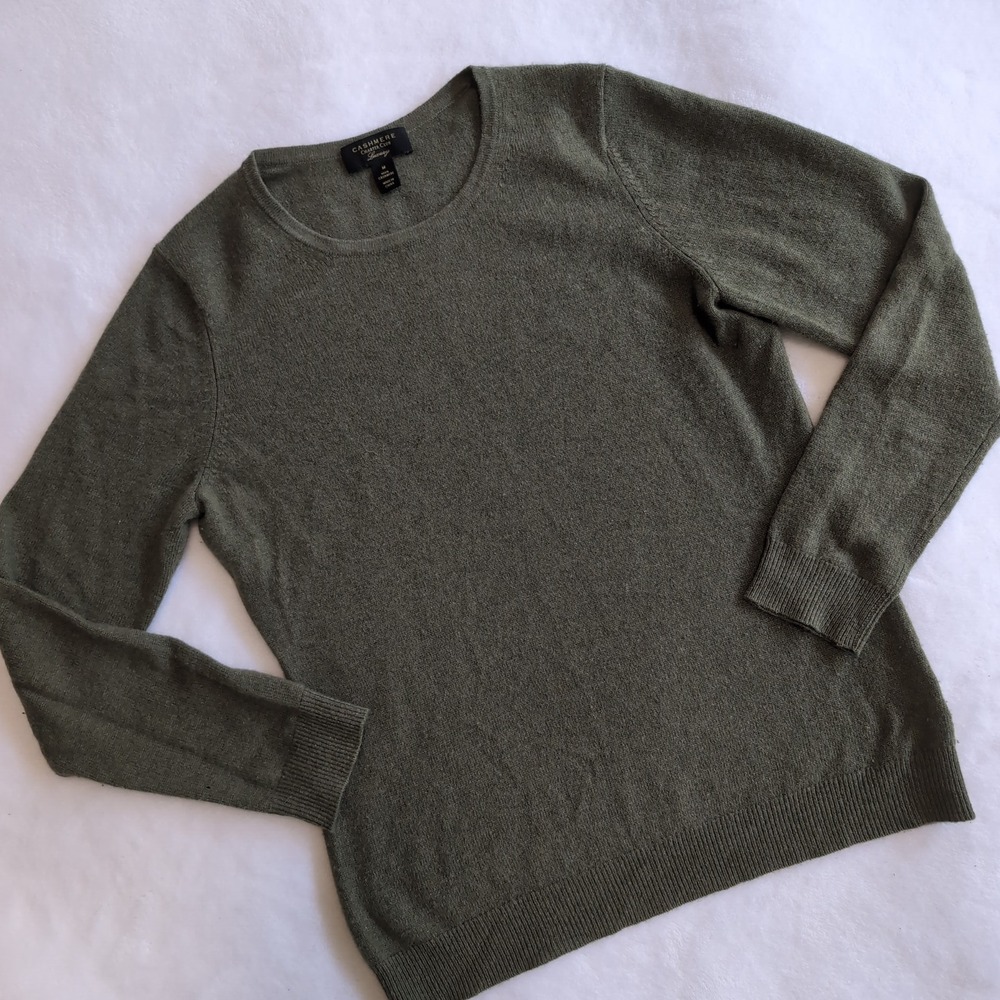 Charter Club Cashmere Sweater Women Medium Olive Green Crew Neck Pullover Luxury